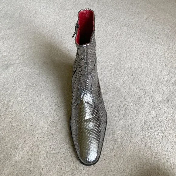 NIB JEAN-MICHEL CAZABAT ‘BOWIE’ Silver PYTHON Zip ANKLE BOOTS Size 41 EUR8 US